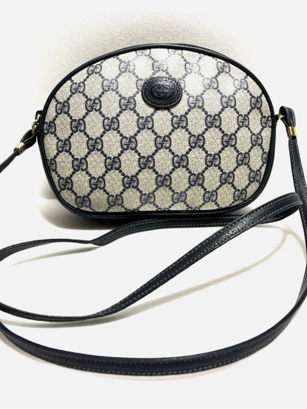 Vintage Gucci GG Monogram Navy Crossbody Bag Made in Italy